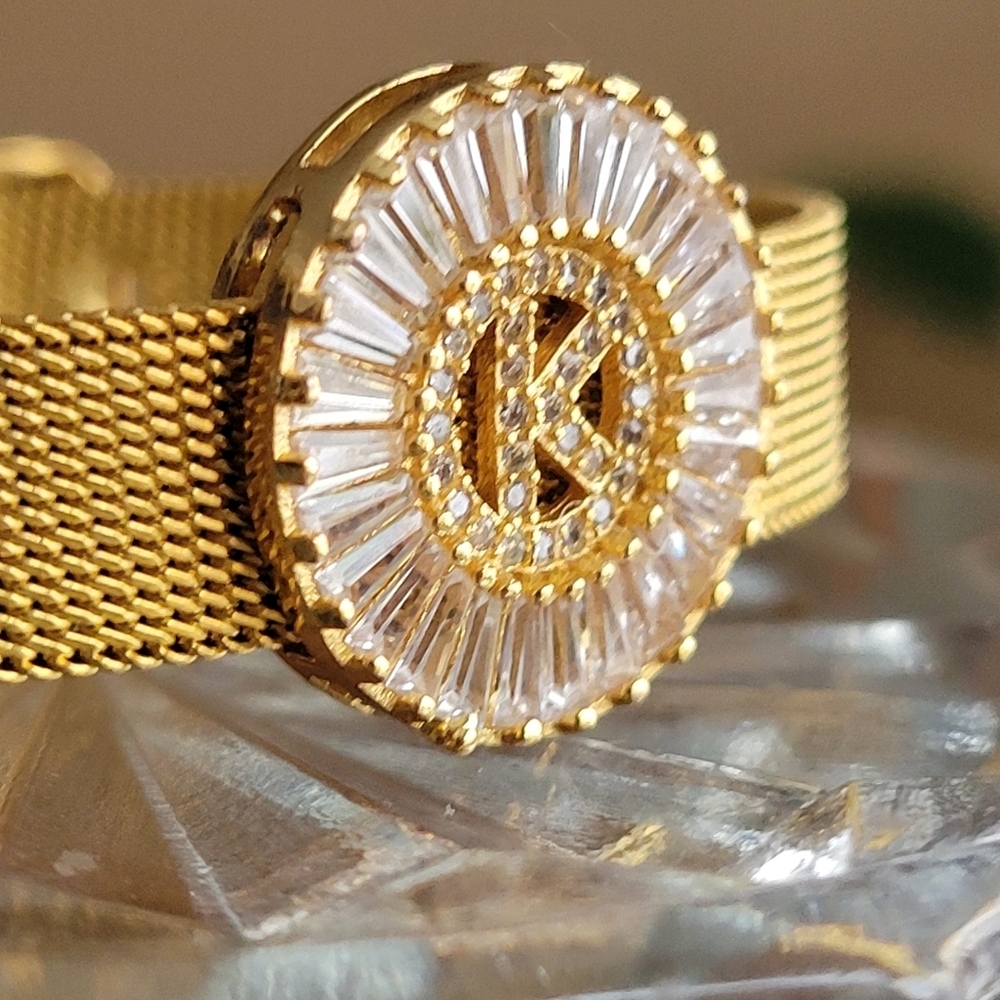 Stunning Gold Initial "K" Mesh Bracelet - CZ Crystals - Picture 7 of 7